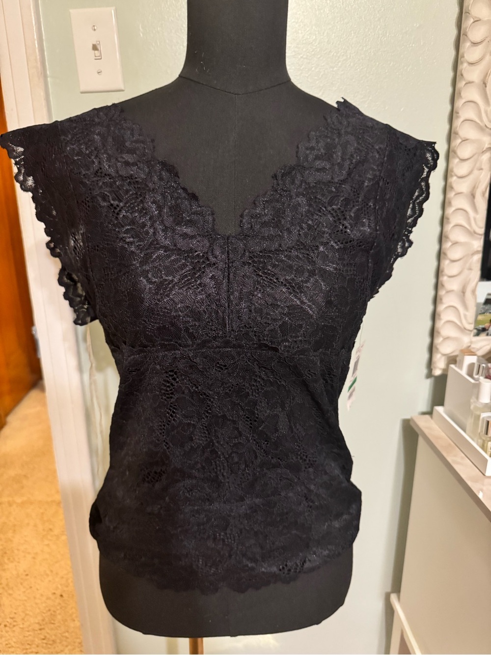 INC International Concepts Black Lace V-Neck Camisole